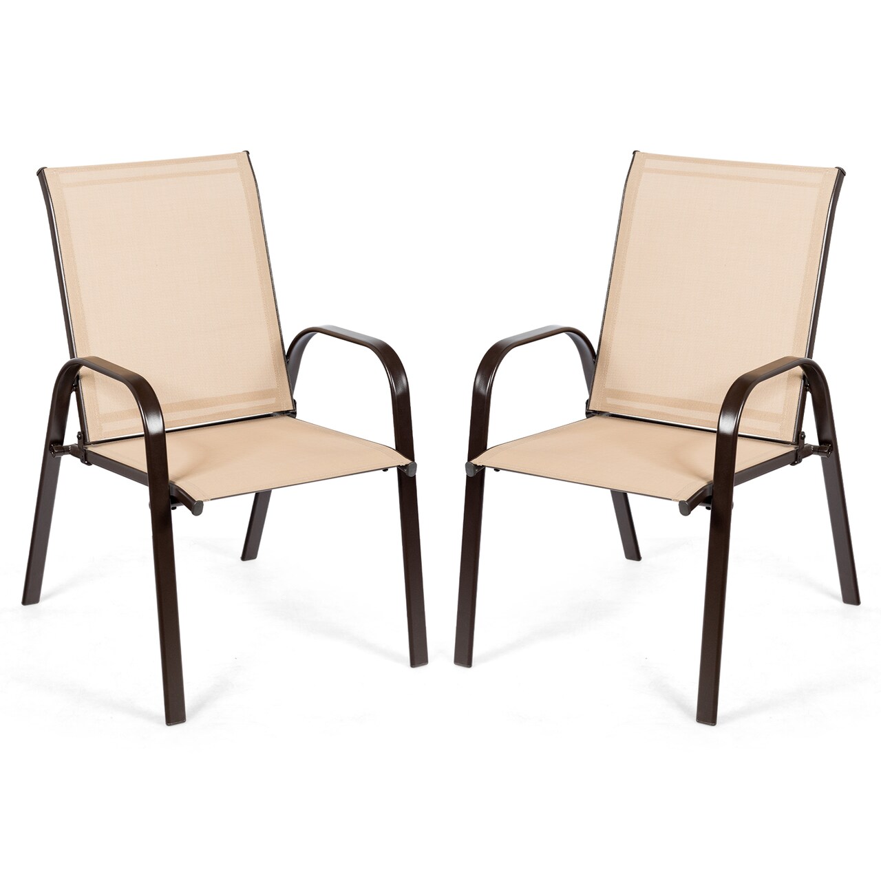 2 Pieces Patio Outdoor Dining Chairs with Powder Coated Steel Frame